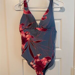 Maaji Blue One-Piece Swimsuit with Magenta Floral Print